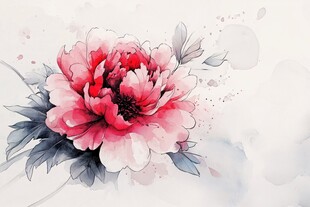 水墨风盛开的娇艳牡丹花