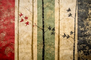 复古风多彩树木枫叶图案