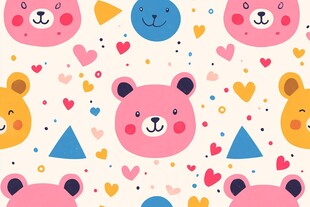 可爱小熊爱心几何图案背景