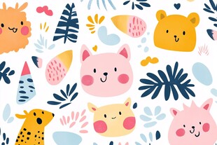可爱动物植物图案背景