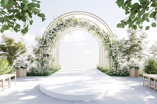 清新户外绿植婚礼拱门场景
