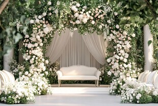 浪漫白色花卉婚礼布置场景