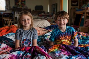 床上欢乐的兄妹俩