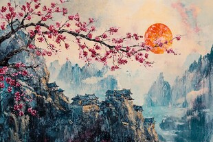 春日山景图 繁花映旭日