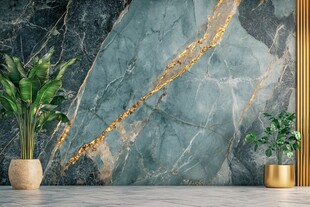 墨绿金纹大理石墙面饰景