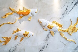 金白锦鲤大理石墙面装饰