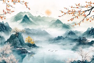 水墨山水间的春日诗意