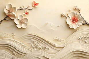中式浮雕风花卉山水装饰画