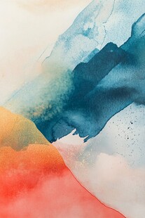 水彩绘就的梦幻色彩山峰