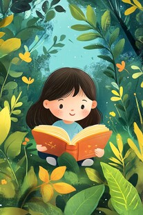 女孩在绿意中专注阅读