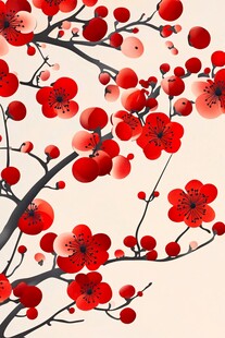 红梅绽放枝头图