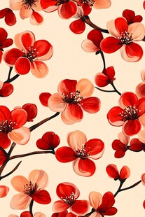 手绘艳丽绽放的红花朵朵