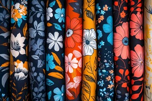 多彩花卉图案布料展示