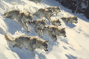 雪地狼群奔腾