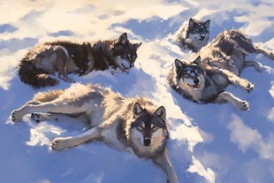 雪地中的群狼休憩