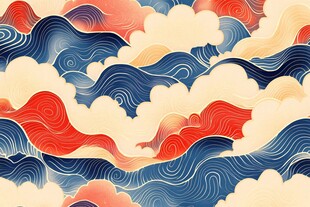 中式海浪云纹抽象艺术图案