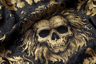 黑金骷髅花纹潮流布料