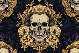 骷髅花卉黑金复古图案