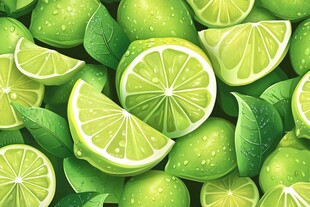 清新青柠切片与绿叶图案