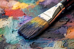 调色板上的多彩画笔