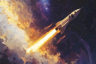 火箭升空遨游璀璨星空