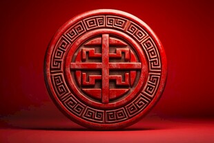 中式红底传统吉祥纹饰圆牌