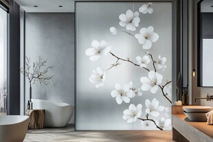 中式浴室的唯美花卉背景墙