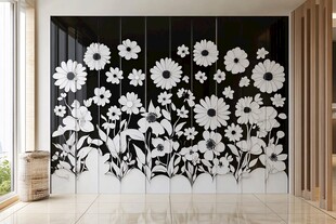 黑白花卉艺术背景墙