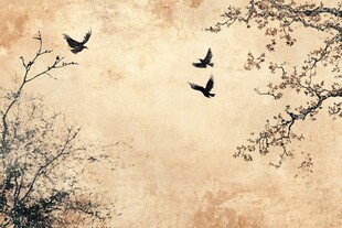 飞鸟掠枝间的静谧景象