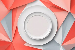 几何背景中的白色餐盘