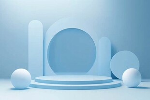 蓝色简约立体产品展示台