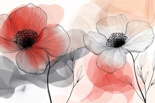 两朵花卉的简约艺术插画