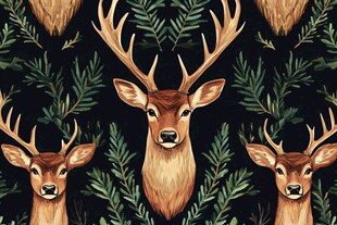 鹿与绿叶的精美图案设计