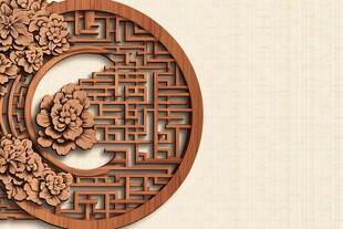 中式雕花圆木饰