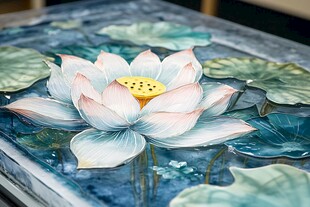 手绘荷花装饰桌面摆件