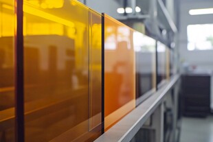 工厂中的橙黄色透明板材