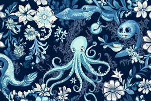海洋奇幻花卉图案