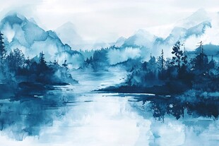 水墨山水间的静谧湖景