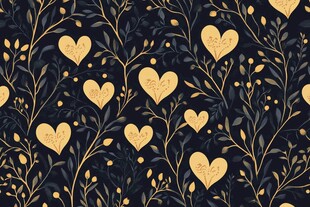 黑金爱心植物花纹背景图