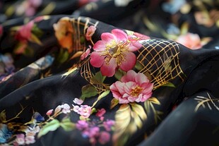 黑色花卉印花精美布料