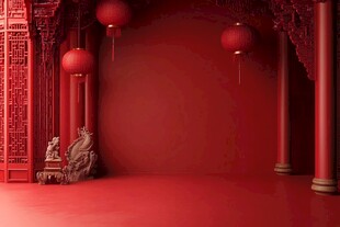 中式红墙灯笼古风场景