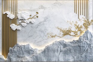 新中式大理石山水花鸟背景墙