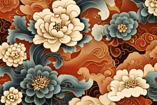 中式牡丹花卉国风纹理图案