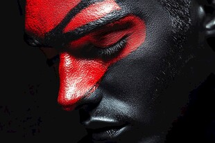 黑肤红妆男性独特面部艺术