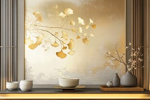 中式金银杏背景墙雅致景