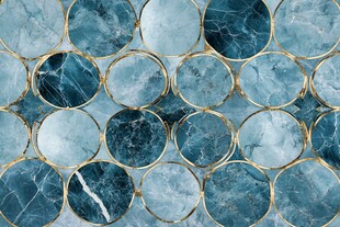 蓝绿大理石圆片金色边框图案