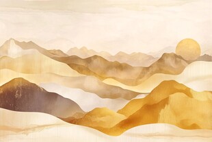 水墨风格山峦日出景观