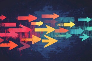 多彩箭头汇聚的动感画面