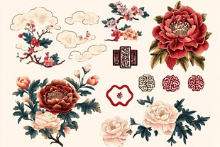 中式花卉云纹传统元素集