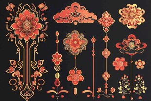 中式传统精美花卉装饰图案